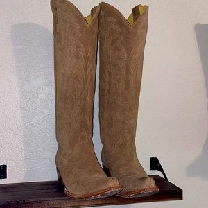 JRC & Sons Women's Nancy Water-Resistant Suede Snip Toe Tall Cowboy Boot in Sand